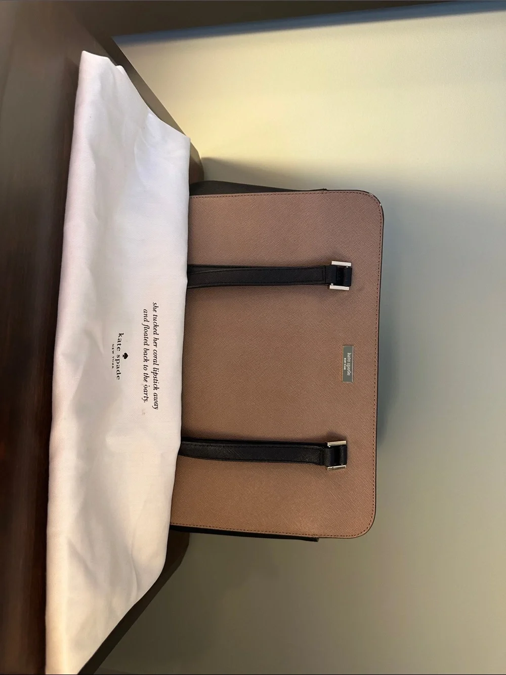 Kate Spade New York Taupe & Black Saffiano Leather Satchel Tote